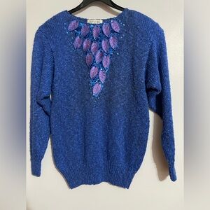 Blue Embellished Women's Sweater
